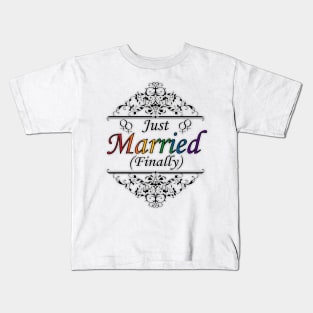 Just Married (Finally) Lesbian Pride Typography Design Kids T-Shirt